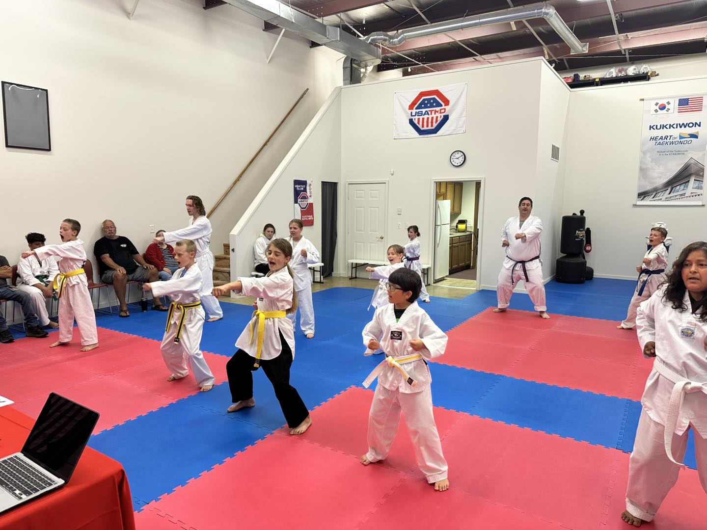 Beginner Taekwondo students training